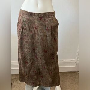 Vintage 90s Womens Leather Midi Skirt M Paisley A-Line Western Boho Cowgirl